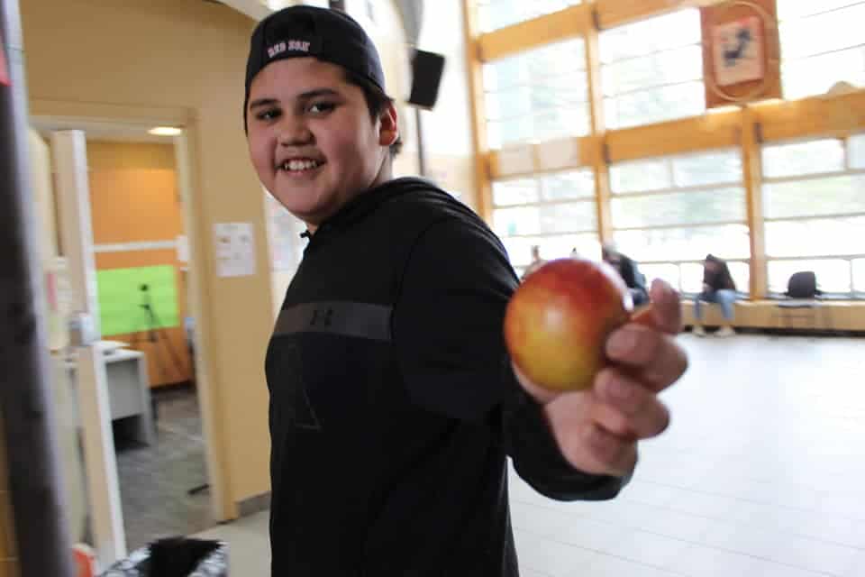 Child holding an apple