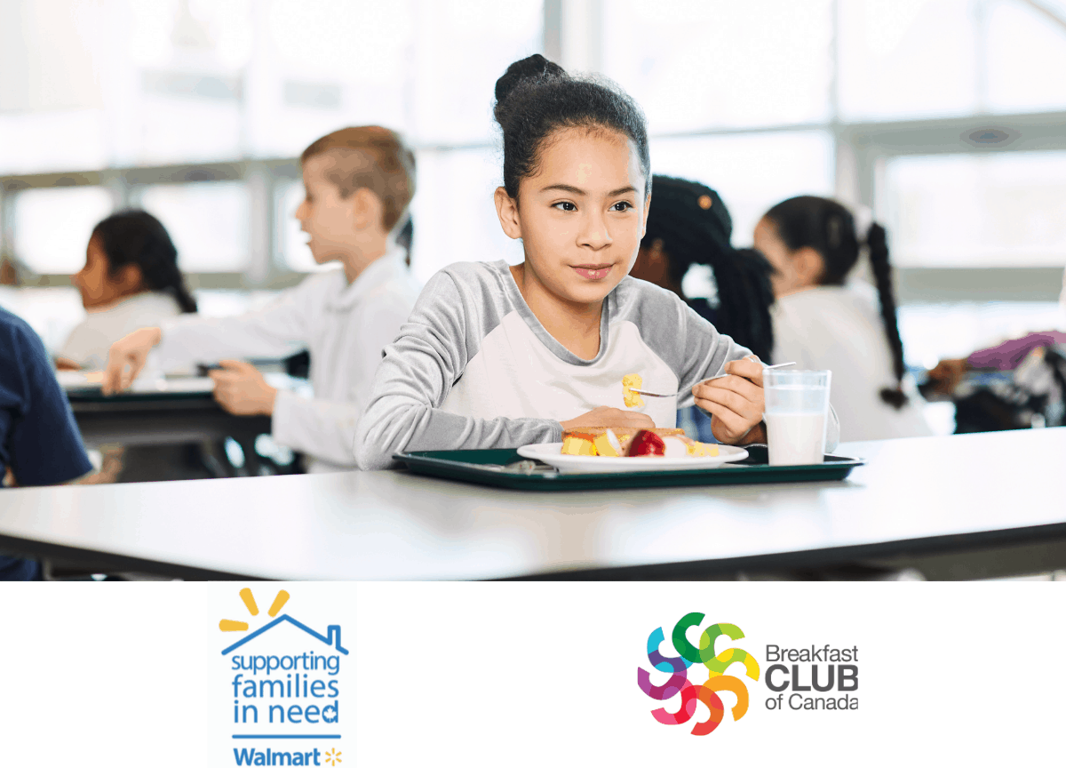 Child eating breakfast in cafeteria